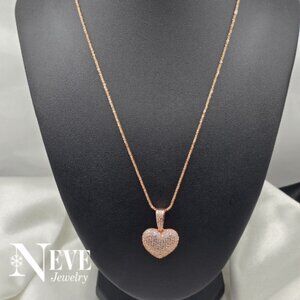 Rose Gold Over Sterlling Silver 925 Moissanite Heart Pendant Necklace